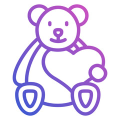 Bear doll with love heart line gradient icon