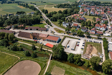 Fototapeta na wymiar Luftbild von Beilngries im Naturpark Altmühltal mit dem Stadtbauhof, Feuer- und Rettungswache sowie dem Pendlerparkplatz an der Sulz