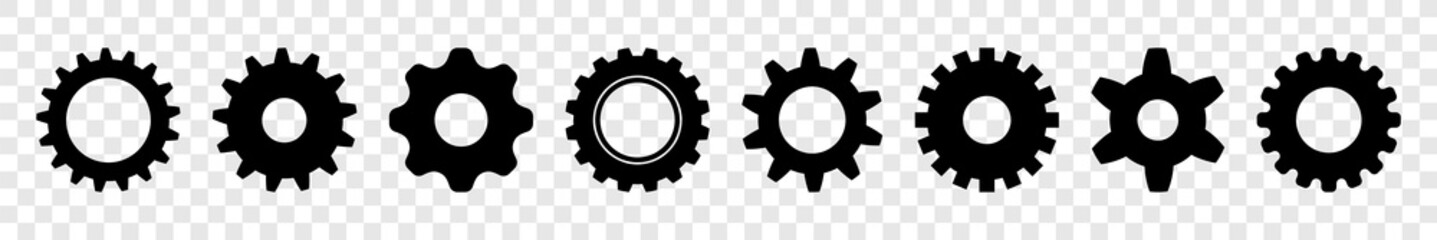 Set of different gear icon, on transparent background effect, vector illustration - obrazy, fototapety, plakaty