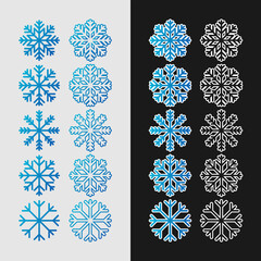 Set of round and square icons of snowflakes silhouettes. New Year's mood in flat style.
