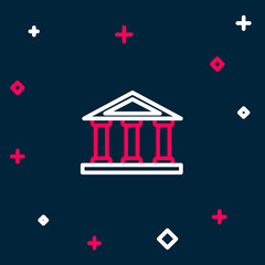 Line Courthouse building icon isolated on blue background. Building bank or museum. Colorful outline concept. Vector