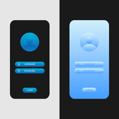 Blue and purple blank registration menu in the application or on the website in light and dark colors.