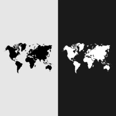 Black silhouette of the political map of the world on a transparent background. Vector illustration.