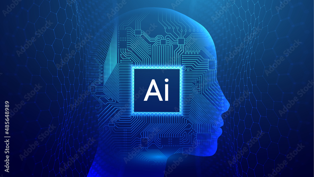 Poster ai woman face with circuit. artificial intelligence chatbot. big data and data science.