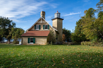 Fototapeta na wymiar Eagle Bluff Lighthouse on Lake Michigan in Door County Wisconsin