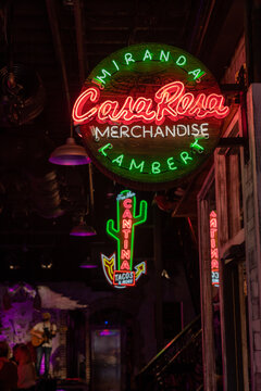 Nashville, Tennessee - January 10, 2022: Neon Sign At Country Music Star Miranda Lambert's Casa Rosa Mexican Cantina Restaurant, Featuring Daily Live Music