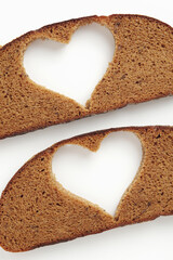 Heart-shaped slice of bread
