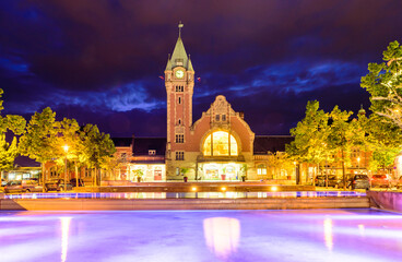 Railway station in Colmar, Alsace, France, beautiful night view