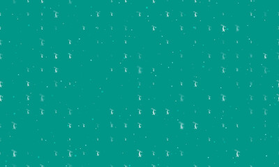 Seamless background pattern of evenly spaced white freestyle skiing symbols of different sizes and opacity. Vector illustration on teal background with stars