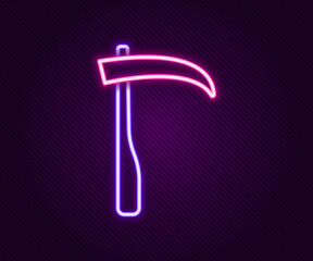 Glowing neon line Scythe icon isolated on black background. Happy Halloween party. Colorful outline concept. Vector