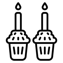 Cake with candle fire line icon