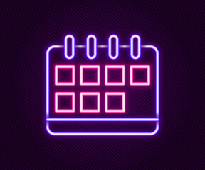 Glowing neon line Calendar icon isolated on black background. Event reminder symbol. Colorful outline concept. Vector