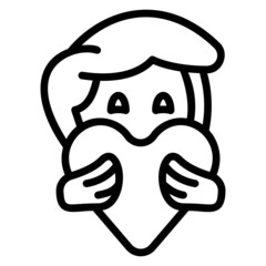 Boy brings love heart line icon