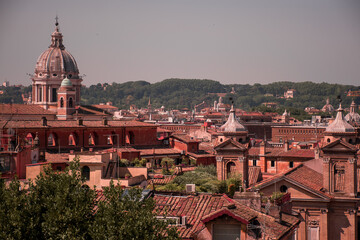 Fototapeta premium Panoramic view on Rome from Borghese Gardens. Summer in Italy.