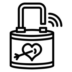 Unclock padlock with key and heart line icon
