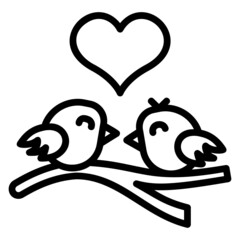 Bird couple with love heart line icon