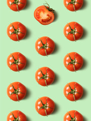 Seamless pattern with tomatoes. Abstract background. Tomato on the light  blue background.