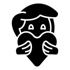 Boy brings love heart glyph icon