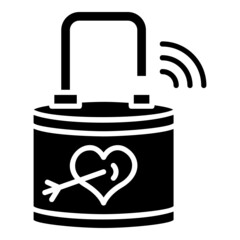 Unclock padlock with key and heart glyph icon