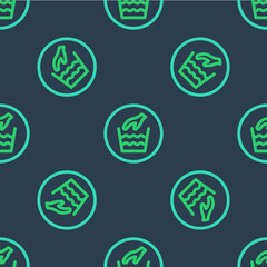 Line Hand wash laundry icon isolated seamless pattern on blue background. Vector