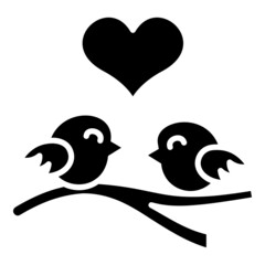 Bird couple with love heart glyph icon