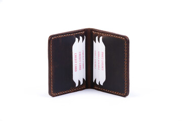 Handmade Genuine Leather wallet credit card holder  white background