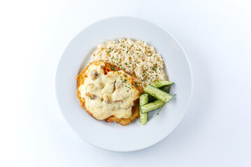 porridge with cutlet and vegetables