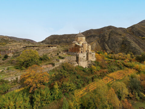 Aerial view of Ateni Sioni Church, an Orthodox Church near Shida Kartli, Georgia.