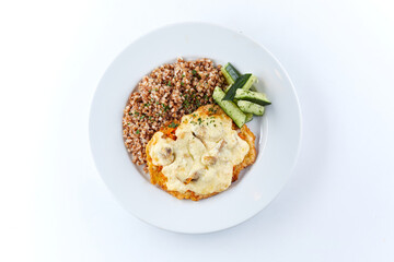 buckwheat with cutlet and cucumbers