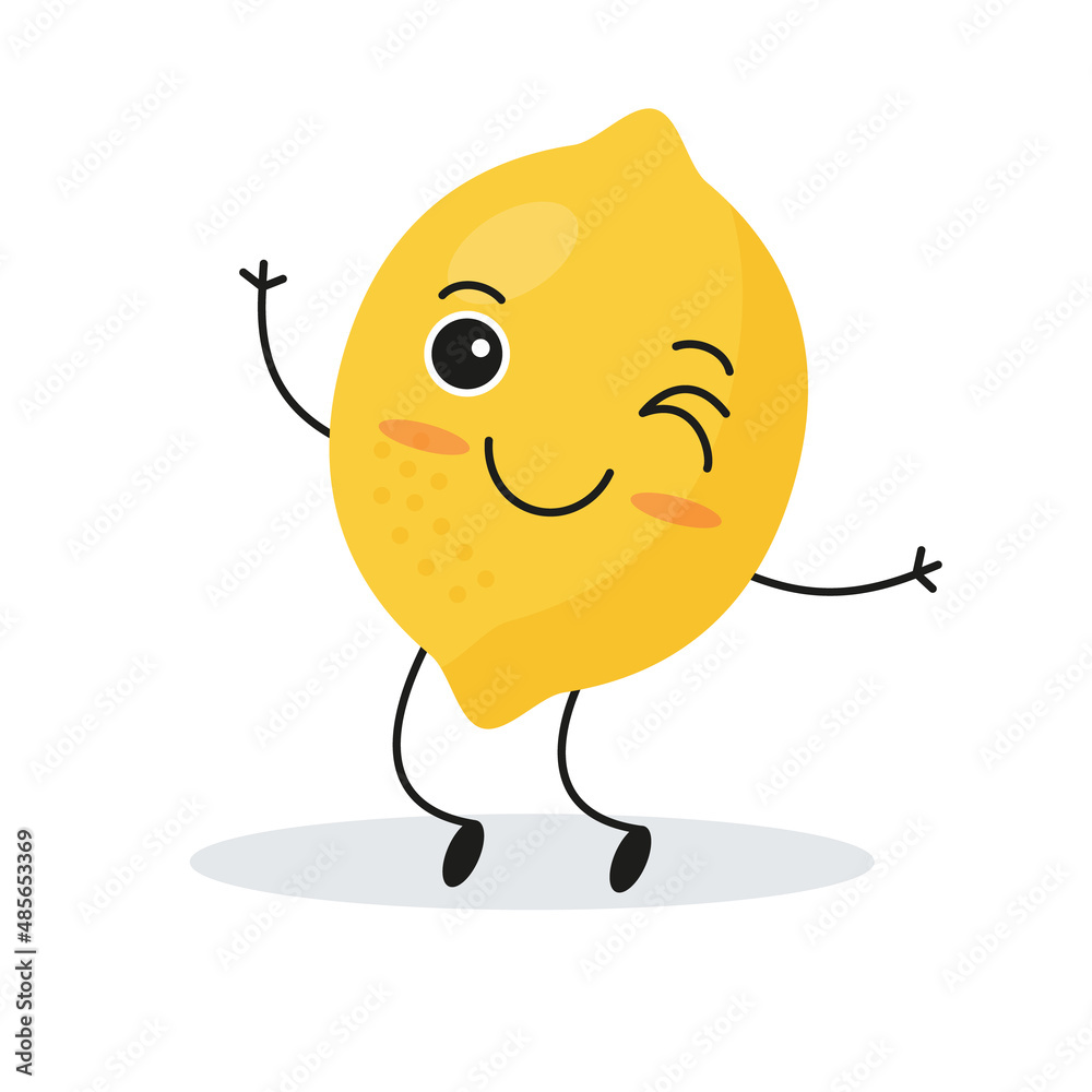 Canvas Prints Cute happy lemon character. Funny fruit emoticon in flat style.