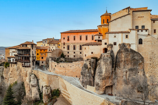 Aerial view of Cuenca, a small town built on the rocks in Spain.