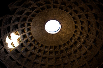 View on the dome from inside of Pantheon, Rome, Italy.