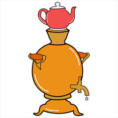 Samovar with teapot on a white background. EPS 10.