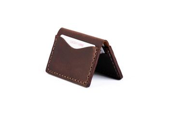 Handmade Genuine Leather Credit Card Holder, white background