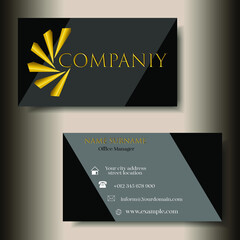 Modern business card template design. Company contact card. Double-sided black and white image on a black and gray background. Vector illustration.