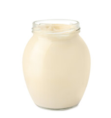 Mayonnaise in glass jar isolated on white