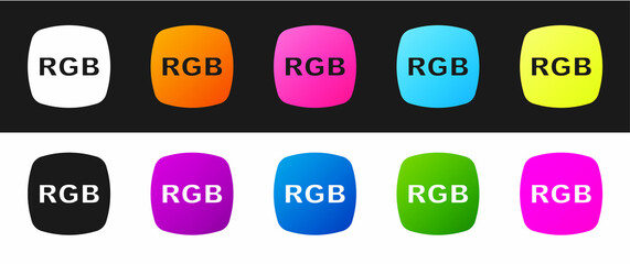 Set Speech bubble with RGB and CMYK color mixing icon isolated on black and white background. Vector