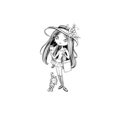 chibi girls coloring page | vector illustration | coloring page for kids and adults
