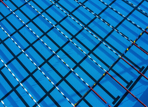 Aerial view of an olympic swimming pool at North County Aquatic Center, Sebastian, Florida, United States.