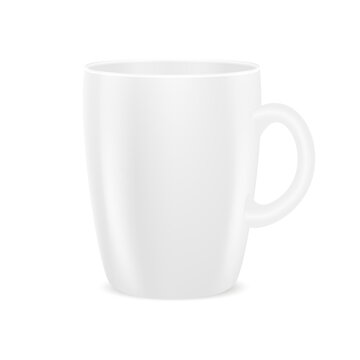 Realistic white glass cup with handle on white background. Template for your design JPG illustration