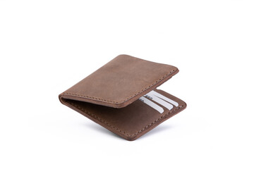Handmade Genuine Leather wallet credit card holder  white background
