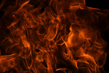 Fire flame isolate on black background. Burn flames, abstract texture. Art design for fire pattern,...