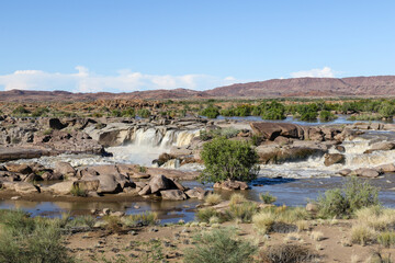 A view of the Orange river in flood at the top of the Augrabies falls in South Africa