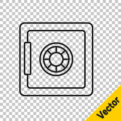 Black line Safe icon isolated on transparent background. The door safe a bank vault with a combination lock. Reliable Data Protection. Vector