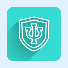 White line Psychology icon isolated with long shadow background. Psi symbol. Mental health concept, psychoanalysis analysis and psychotherapy. Green square button. Vector