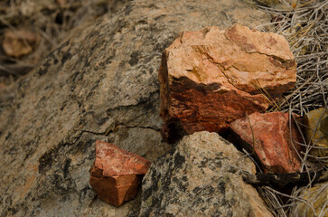 Stones of different colors in the Integral Natural Reserve of Inagua. Tejeda. Gran Canaria. Canary Islands. Spain.
