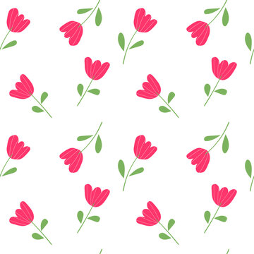 Seamless pattern pink tulips on a white background