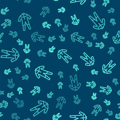 Fototapeta na wymiar Green line Wetsuit for scuba diving icon isolated seamless pattern on blue background. Diving underwater equipment. Vector
