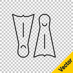 Black line Rubber flippers for swimming icon isolated on transparent background. Diving equipment. Extreme sport. Diving underwater equipment. Vector