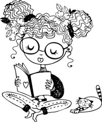 Chibi Girls Coloring page For | Vector Illustation